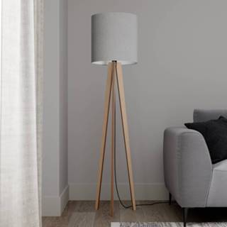 👉 Driepoot houten naturel hout Textiel-vloerlamp Nida met frame