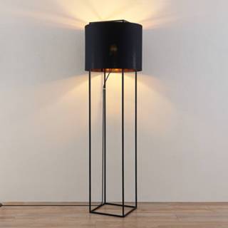 👉 Vloerlamp zwart stoffen stof a++ goud Lindby Kesta vloerlamp, frame 4 staven