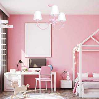 👉 Kroonluchter roze witte wit textiel a++ Alice, roze, 3 stoffen kappen