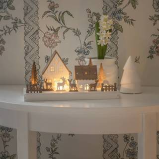 👉 Wit hout warm LED silhouet boshuisje met rendier