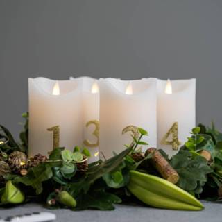 👉 Kaars wit goud LED Sara Advent 4 per hoogte 12,5cm wit/goud