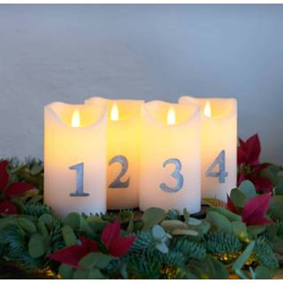 👉 Kaars wit zilver LED Sara Advent 4 er h. 12,5cm wit/zilver