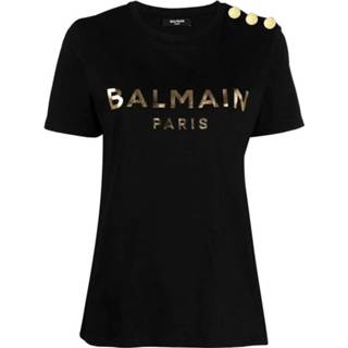 👉 Shirt zwart gouden l vrouwen Katoenen T-shirt Met Embleemopdruk 1633561807055