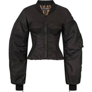 👉 Bomberjacket nylon vrouwen zwart bomber jacket with bustier details