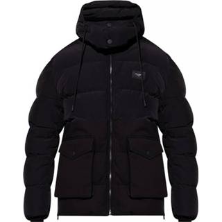 👉 Male zwart Quilted jacket with hood and branded plate