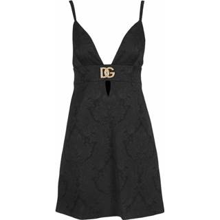 👉 Dress vrouwen zwart Short ornamental jacquard with crystal DG embellishment