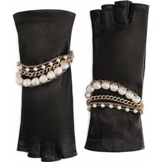 👉 Glove nappa leather vrouwen zwart gloves with bejeweled bracelet embellishment