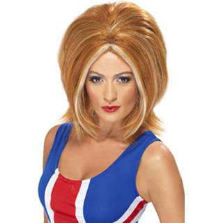 👉 Rode 90s/Ginger Power verkleed pruik met blonde plukjes voor dames - Jaren 90 thema - Spice Girls popsterren - Damespruiken