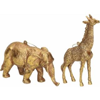 👉 Ornament goud gouden kunststof active orn 2x Stuks kersthangers dieren ornamenten