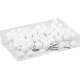 👉 Kerstbal witte wit kunststof active 10x Bundeltjes met 8x glitter mini kerstballen stekers 3 cm