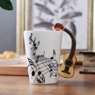 👉 Gitaar keramische houten active beker Persoonlijkheid Muzieknoot Melksap Citroenmok Koffie Theekop Thuiskantoor Drinkwaren Uniek cadeau (Houten gratis)