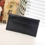 👉 Portemonnee zwart active vrouwen Dames lange lederen grote capaciteit multi-kaart clutch tas (zwart)