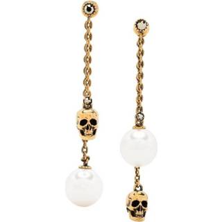 👉 Onesize vrouwen geel Pearl-like Skull Chain Drop Earring 1633344218450
