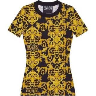 👉 Print T-shirt vrouwen geel Logo Baroque