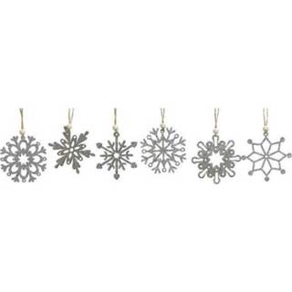Kerstboom zilver hout active hangers 6x sneeuwvlokjes