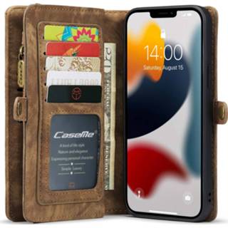 👉 Portemonnee bruin kunstleder unisex CaseMe Luxe Lederen 2 in 1 Booktype voor de iPhone 13 Pro - 8719295463613