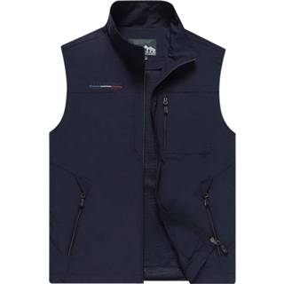 👉 Opstaande kraag blauw l active Schoonheid>Losse jas mannen Heren mouwloos Los vest met meerdere zakken (kleur: donkerblauw Maat: L)