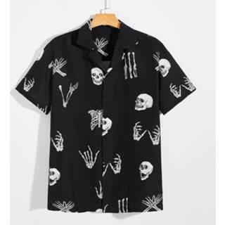 👉 Overhemd katoenblends zwart mannen Straat Halloween voor man