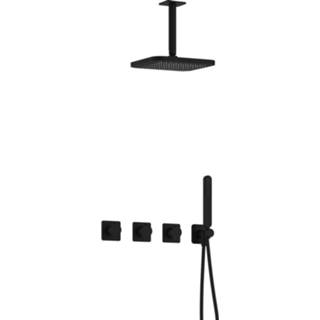 👉 Stop kraan mat zwart Hotbath Gal Complete thermostatische douche InBouwSet met 2 stopkranen Plafondbuis IBSGL70BL2 8720512338928