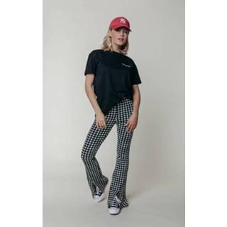 👉 Vrouwen s zwart wit Colourful Rebel Darcy dogtooth slit flare pants 11042 black/white -
