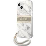 👉 GUESS Marble Design Backcase iPhone 13 Mini - Nylon Polsband - Grijs