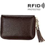 👉 Kaart houder rundleer active vrouwen Echt Effen kleur Rits Kaarthouder Portemonnee RFID Blokkeren Kaarttas Beschermhoes met kwastje hanger&15 kaartsleuven voor vrouwen, Maat: 11,1 * 7,6 3,5 cm (Koffie)