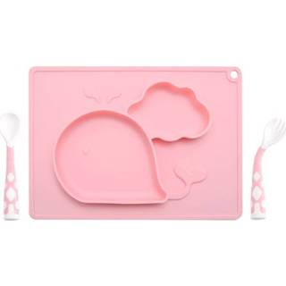 👉 Zuignap siliconen active kinderen Voedingsset Combinatie Anti-Fall Kom Kind Aanvullend Voedsel Servies Diner Bord, Stijl: Zonder (?Roze? Walvis)
