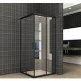 👉 Douche cabine glas zwart Douchecabine Wiesbaden Skyline Hoekinstap + 2 Schuifdeuren 80x80x200 cm 8mm Helder NANO Coating Mat 8719956087363