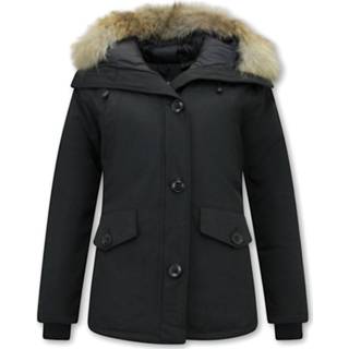 👉 Winterjas polyester l jassen vrouwen zwart W Collection Halflange met bontkraag 7435144515517 7435144514589 7435144514596 7435144515500