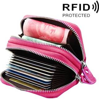 👉 Kaarthouder active magenta rood rundleer Echt dubbellaags effen kleur Rits Portemonnee RFID Blokkeren Kaarttas Beschermhoes met kaartsleuven en muntpositie, Grootte: 10,5 * 7,0 4,0 cm (rood)