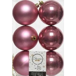 👉 Kerstbal roze kunststof active 6x Oud kerstballen 8 cm glanzende/matte kunststof/plastic kerstversiering