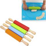 👉 Handvat houten siliconen active Kn055 Massief deegroller Non-stick Food Dumpling Stick, Lengte: 38 cm, Levering in willekeurige kleur