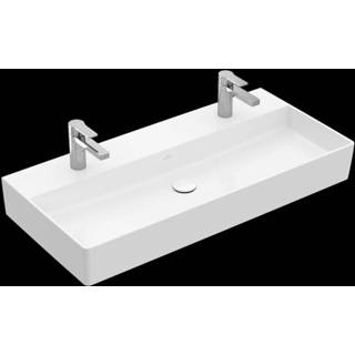 👉 Wastafel wit TitanCeram Alpin Villeroy & Boch Memento 2.0 onderzijde geslepen 100x47cm zonder overloop 2 kraangaten ceramic+ 4A221KR1 4051202792688