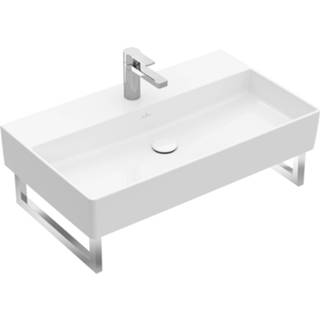 Wastafel TitanCeram stone white wit Villeroy & Boch Memento 2.0 voor handdoekhouders 80x47cm met overloop 1 kraangat ceramic+ 4A2280RW 4051202792183