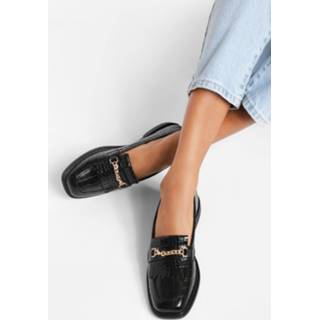 Krokodillen Loafers Met Ketting Detail, Black