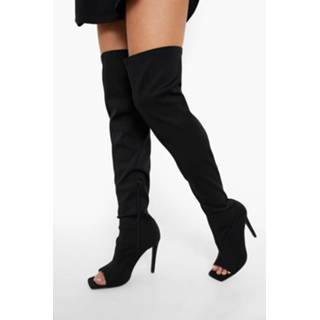 👉 Overknee Laarzen Met Naaldhakken En Open Neus, Black