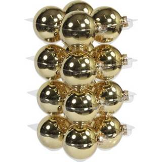 👉 Kerstbal goud gouden glas active 16x kerstballen 8 cm kerstversiering