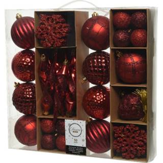 👉 Kerstbal rode donkerrood kunststof active 50x kerstballen 4-8-15 cm glanzende/glitter kunststof/plastic kerstversiering