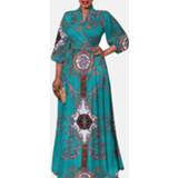 👉 Maxi dres cotton s vrouwen zwart Tribal Pattern V-neck Dress
