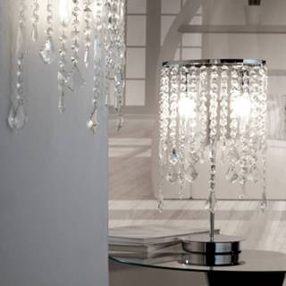 👉 Tafel lamp IJzer chroom a++ Tafellamp Laila met kristal-behang 2-lamps