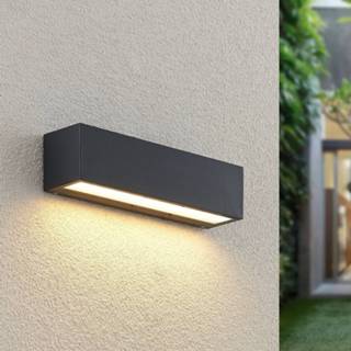 👉 Buitenwandlamp grafietgrijs aluminium warm wit a++ Lucande Lengo LED Down grafiet 25cm