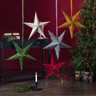 👉 Papier warmwit rood Decoratie ster Velvet + Dew Drop LED-ketting