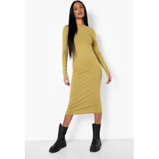 Tall Basic Bodycon Midi Jurk Met Lange Mouwen, Khaki