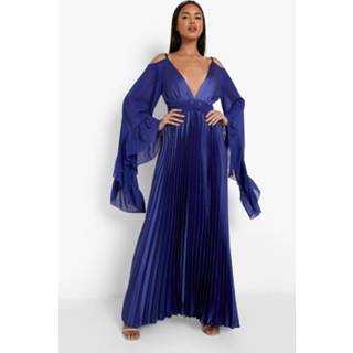👉 Geplooide Maxi Jurk Met Extreme Wijde Mouwen, Navy