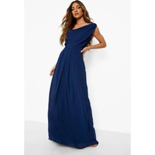 👉 Gedrappeerde Maxi Jurk Met Waterval Hals, Navy