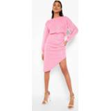 👉 Geplooide Midi Jurk Met Pailletten, Pink