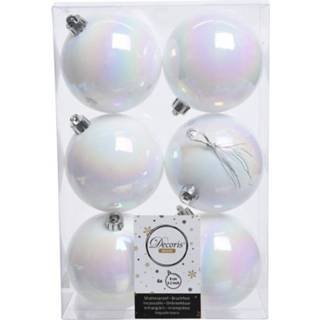 👉 Kerstbal witte wit parelmoer kunststof glans active 6x kerstballen 8 cm mat/glans