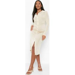 👉 Plus Strakke Geplooide Midi Blouse Jurk Met Textuur, Stone