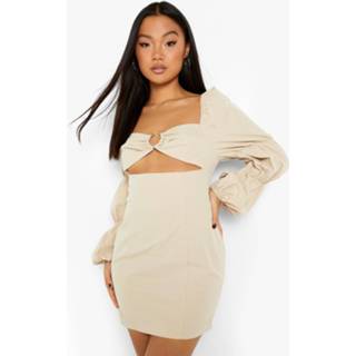 👉 Petite Mini Jurk Met Pofmouwen En Ring Detail, Champagne