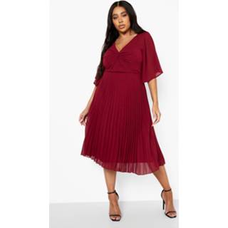 👉 Plus Chiffon Midi Jurk Met Engelenmouwen, Wine